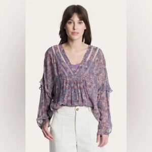 FRYE Long Sleeve Printed Blouse‎ in Violet Dusk